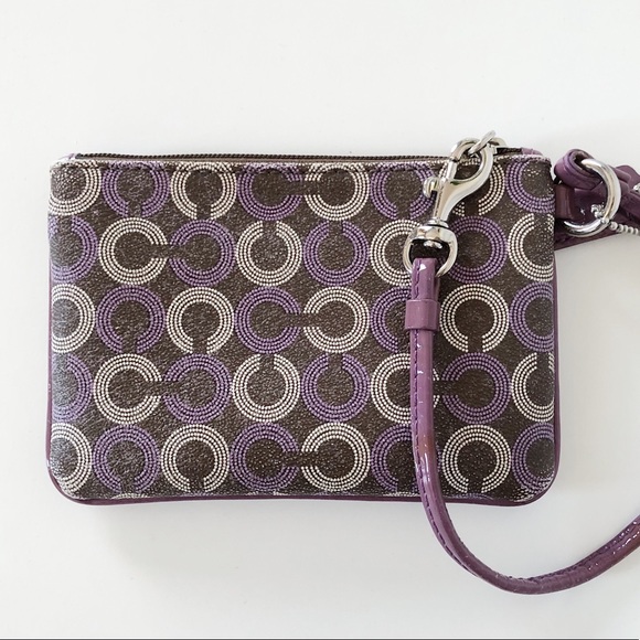 Coach Corner Zip Leather Wristlet - Purple, Brown and Cream - Picture 2 of 5